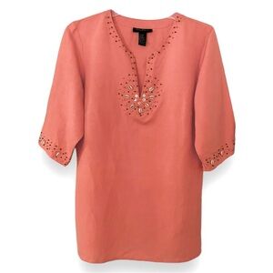Ashley Stewart Size XL Peach Tunic w/ Hand Sewn Beads and Shells